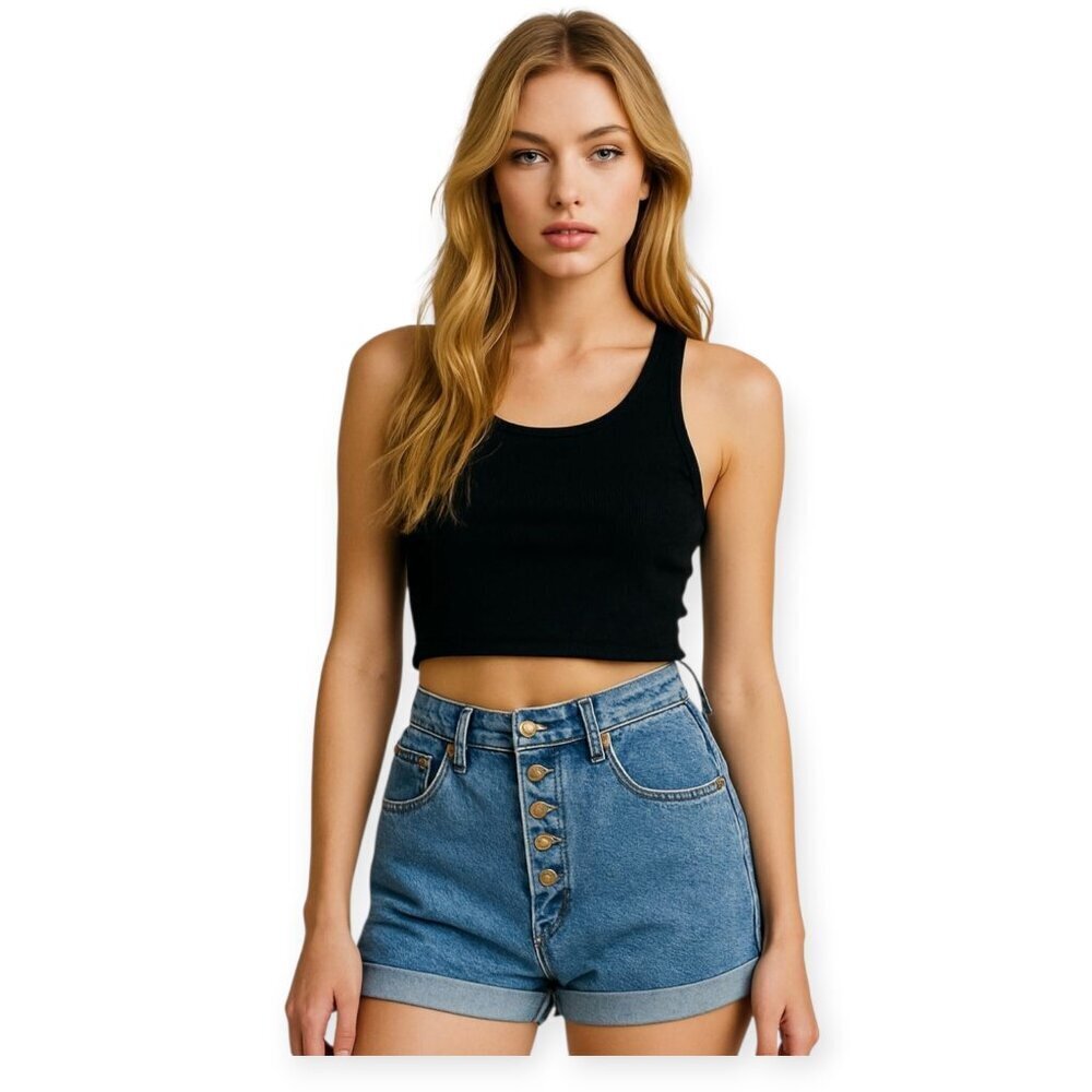 Vintage Y2K Rampage Denim Shorts Button Fly Mid Wash Cutoff Size 2 Women USA